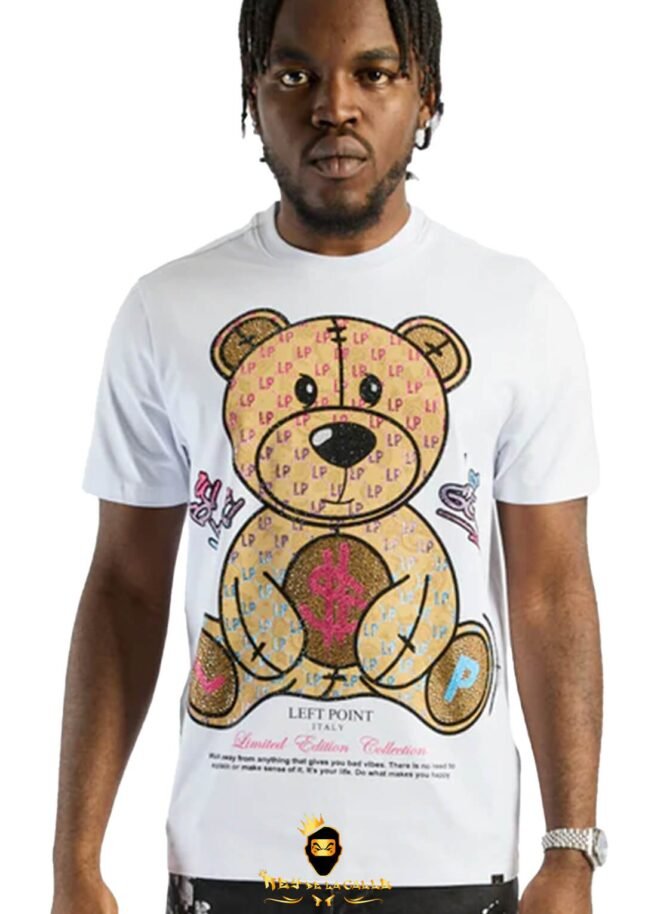 Camiseta Left Point Blanca Pedrería Brillante Oso Good