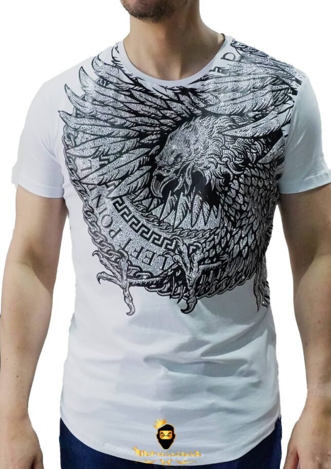 Camiseta Left Point Blanca Pedrería Brillante Águila