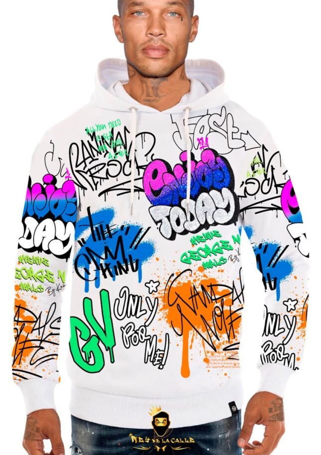 Sudadera Avenue George V París Blanca Pedrería Brillante Letras Coloridas