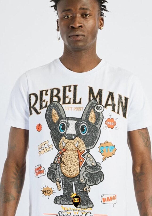 Camiseta Left Point Blanca Pedrería Brillante Rebel Man