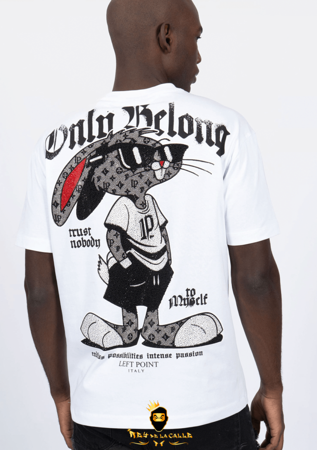 Camiseta Left Point Blanca Pedrería Brillante Conejo Only Belong