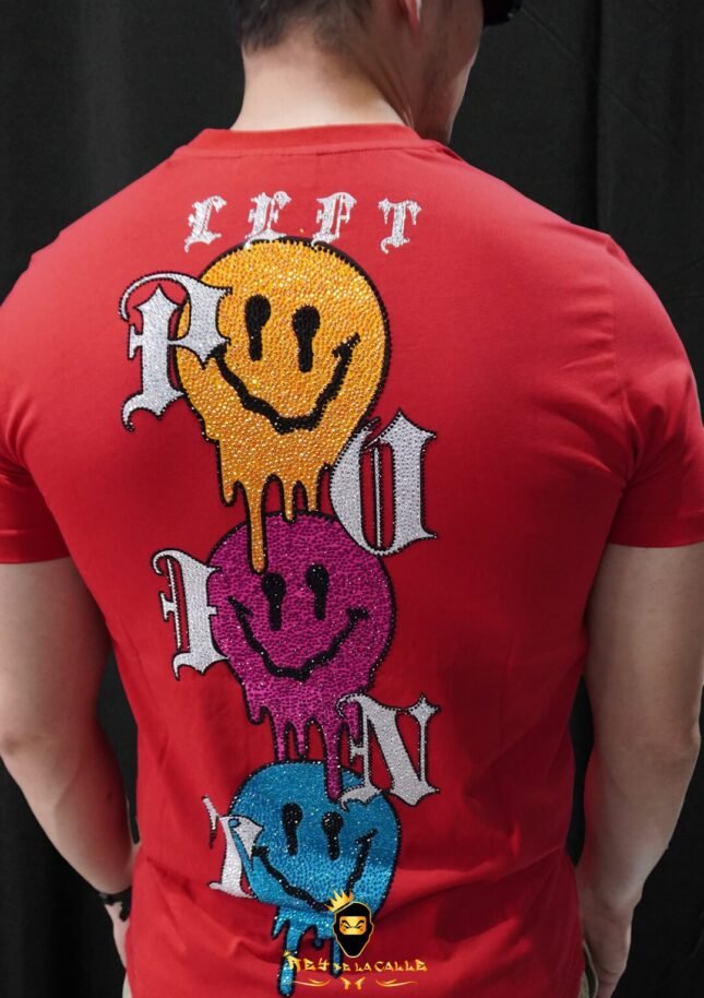 Camiseta Left Point Roja Pedrería Brillante Emoticons