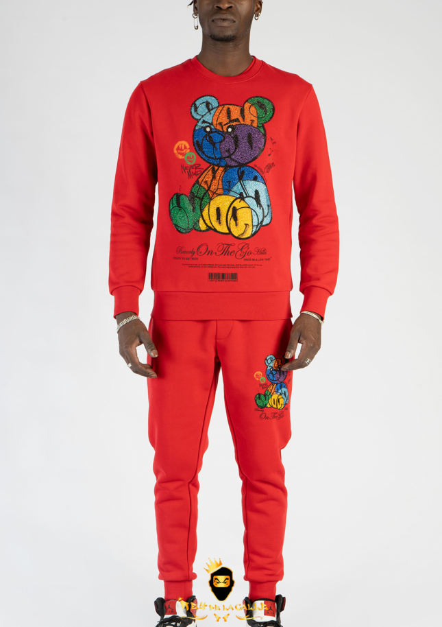 Conjunto Left Point Rojo Pedrería Brillante Oso Colorido