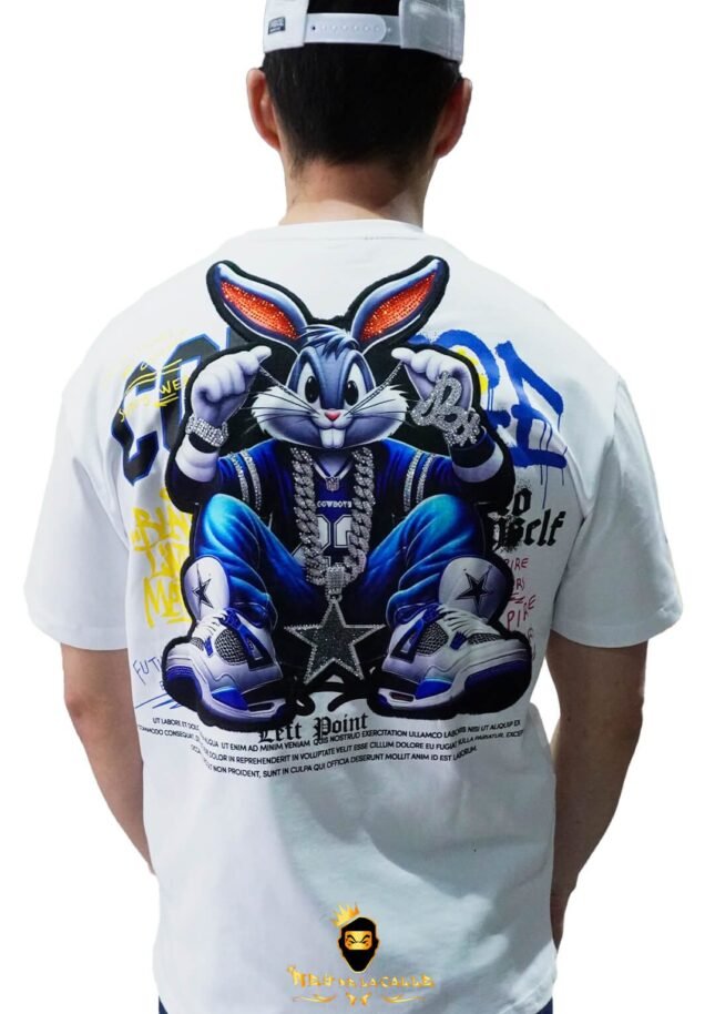 Camiseta Left Point Blanca Pedrería Brillante Conejo Bugs