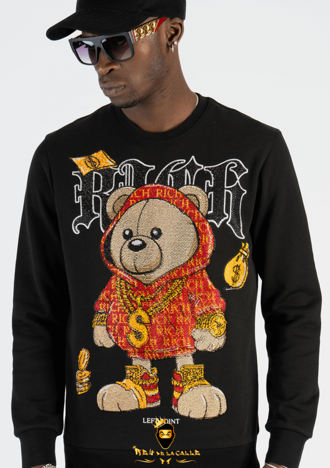 Sudadera Left Point Negra Pedrería Brillante Oso Sueter Rojo