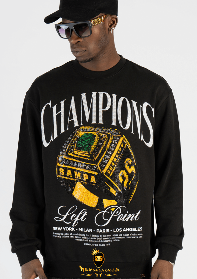 Sudadera Left Point Negra Pedrería Brillante Champions