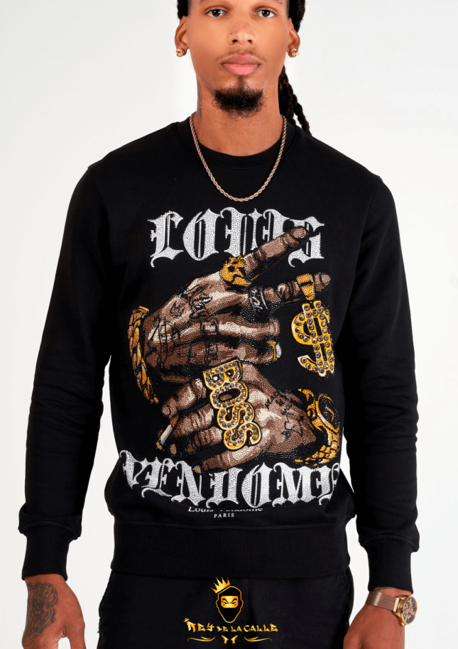 Sudadera Louis Vendome Negra Pedrería Brillante Boss
