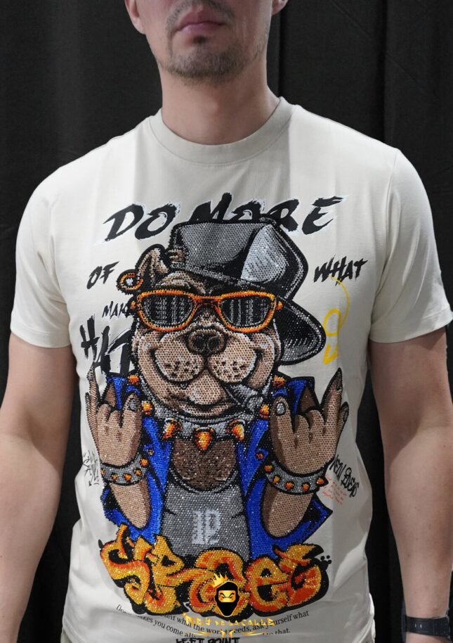 Camiseta Left Point Beige Pedreria Brillante Perro Street