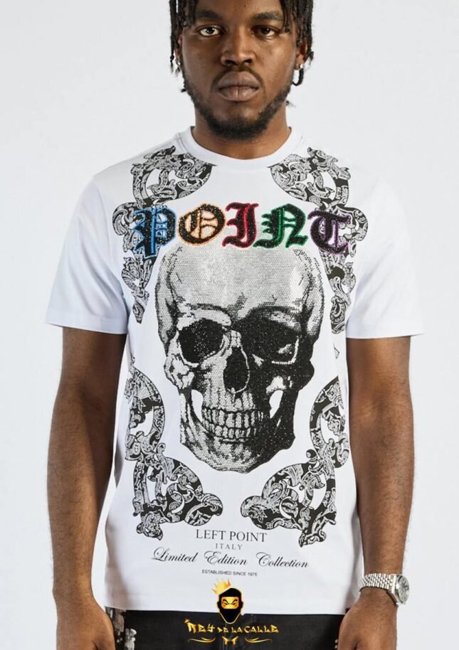 Camiseta Left Point Blanca Pedrería Brillante Calavera Point