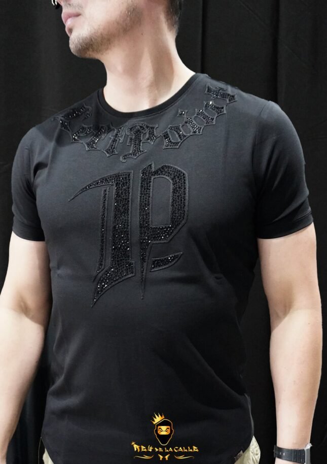 Camiseta Left Point Negra Pedrería Brillante LP