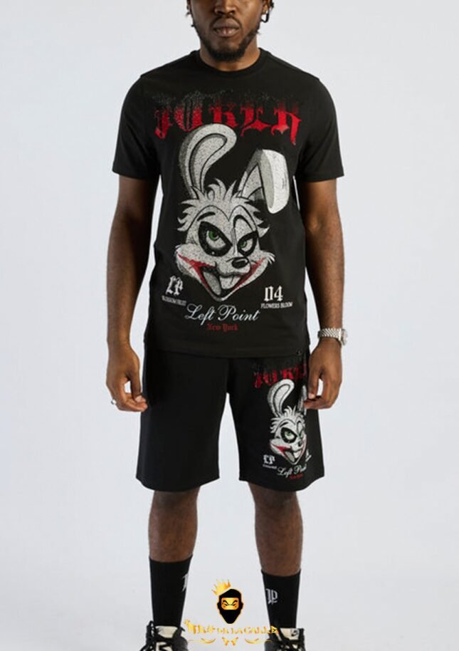 Conjunto Left Point Negro Pedrería Brillante Conejo