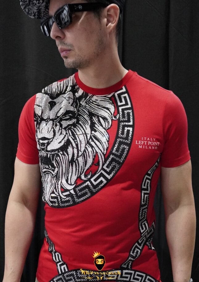 Camiseta Left Point Roja Pedrería Brillante Circulo León