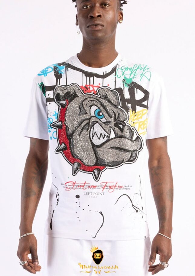 Camiseta Left Point Blanca Pedrería Brillante Bulldog