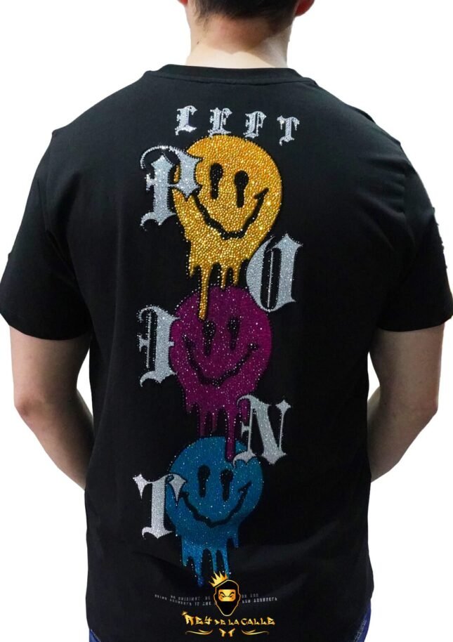 Camiseta Left Point Negra Pedrería Brillante Emoticons