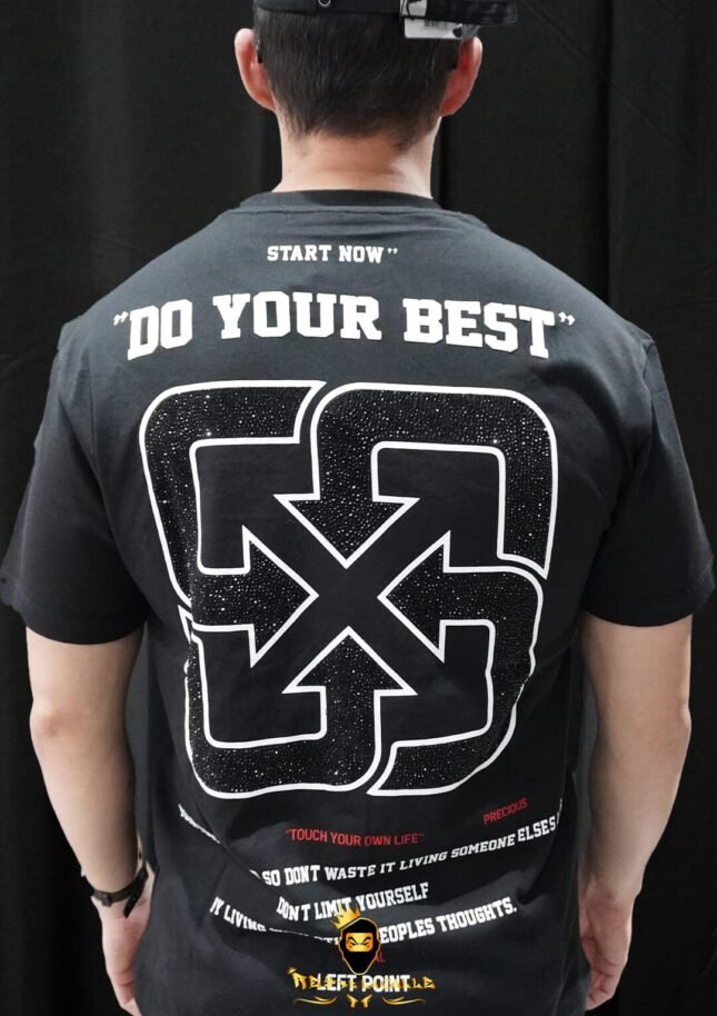 Camiseta Left Point Negra Pedrería Brillante Do Your Best