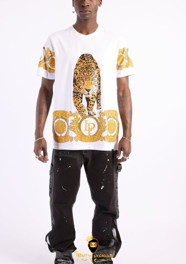 Camiseta Left Point Blanca Pedrería Brillante Guepardo