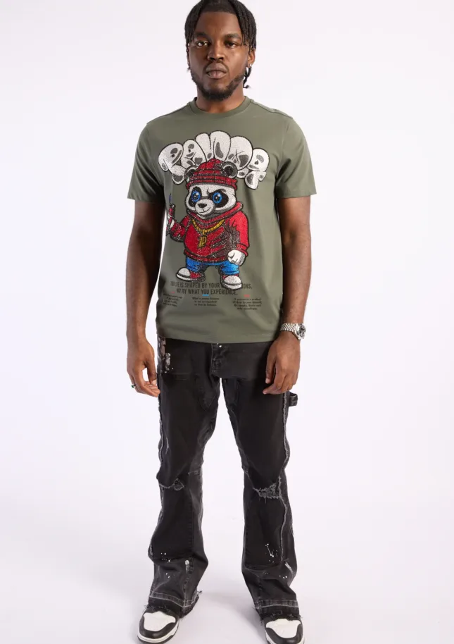 Camiseta Left Point Verde Pedrería Brillante Panda