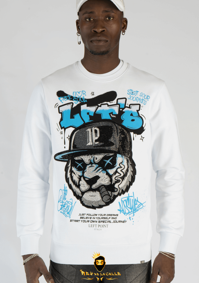 Sudadera Left Point Blanca Pedrería Brillante Tigre Let's