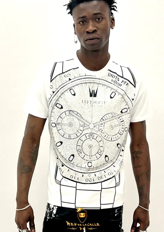 Camiseta Left Point Blanca Pedrería Brillante Reloj Delantero