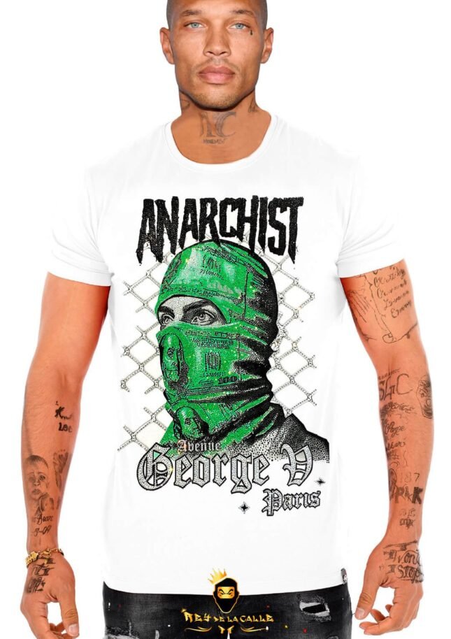 Camiseta Avenue George V París Blanca Pedrería Brillante Anarchist