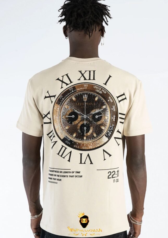 Camiseta Left Point Beige Pedrería Brillante Reloj Trasero
