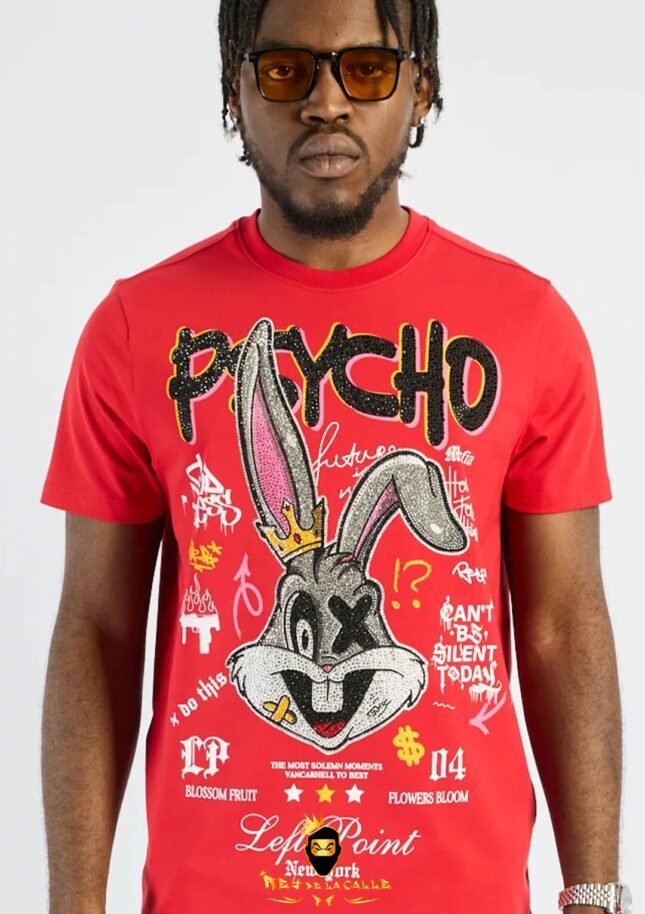 Camiseta Left Point Roja Pedrería Brillante Conejo Psycho