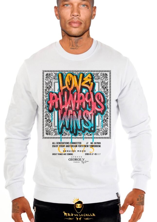 Sudadera Avenue George V París Blanca Pedreria Brillante Love Always Wins