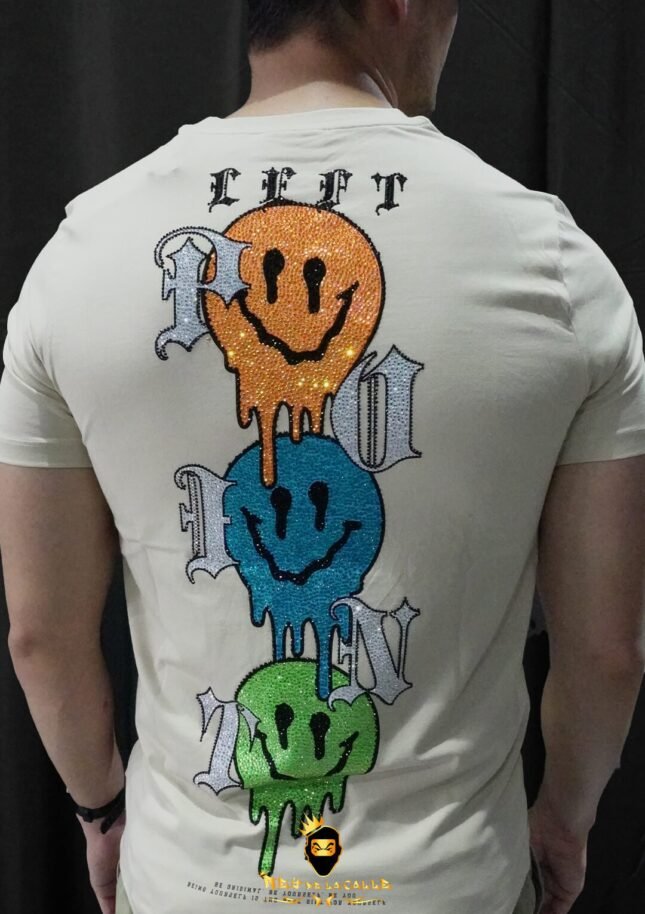 Camiseta Left Point Beige Pedrería Brillante Emoticons