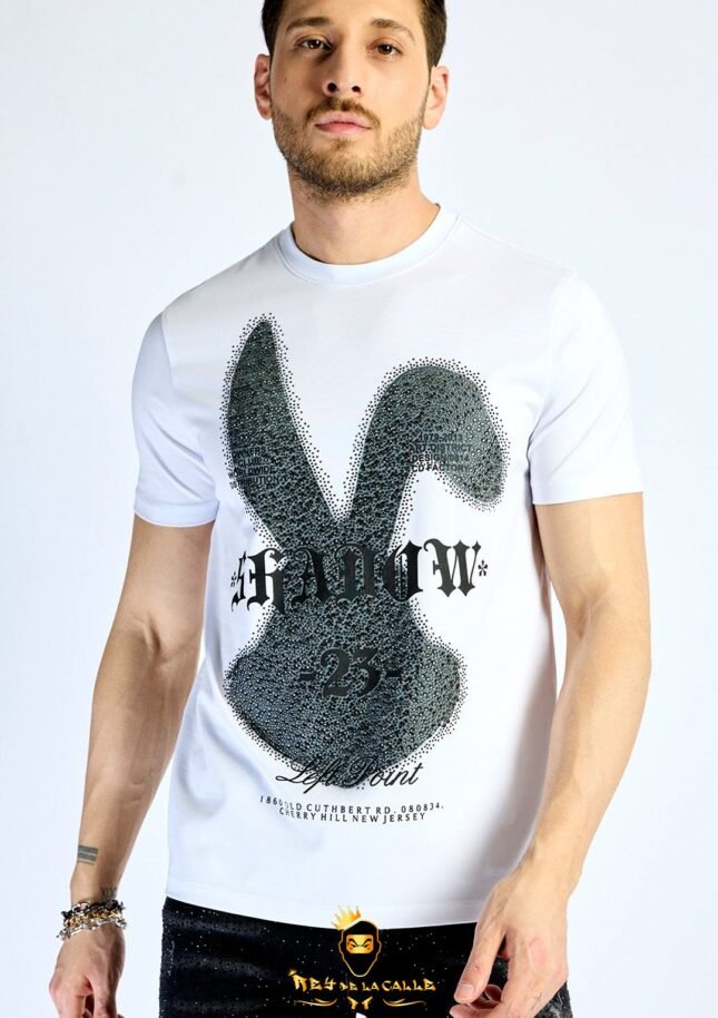 Camiseta Left Point Blanca Pedrería Brillante Conejo 23