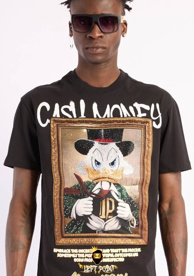 Camiseta Left Point Negra Pedrería Brillante Pato Donald Cashmoney