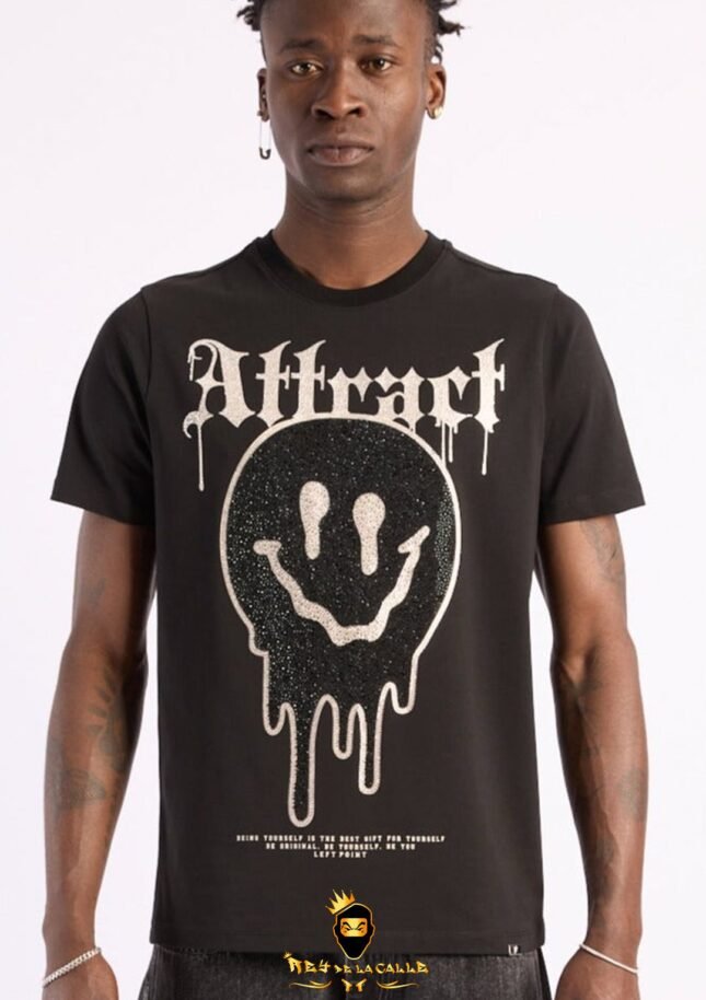 Camiseta Left Point Negra Pedrería Brillante Attract