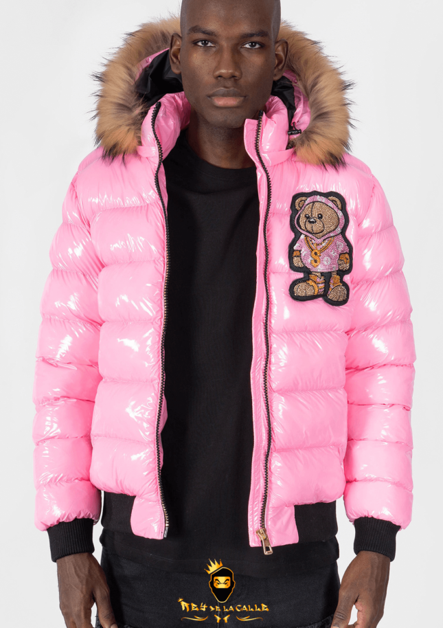 Chaqueta Left Point Rosa Pedrería Brillante Oso Suéter Rosa