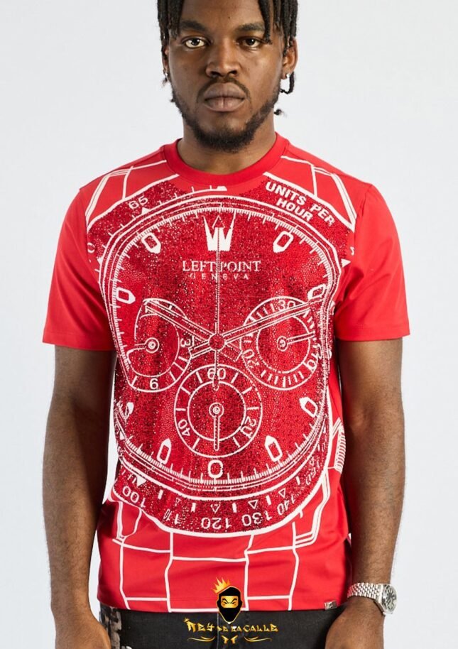 Camiseta Left Point Rojo Pedrería Brillante Reloj