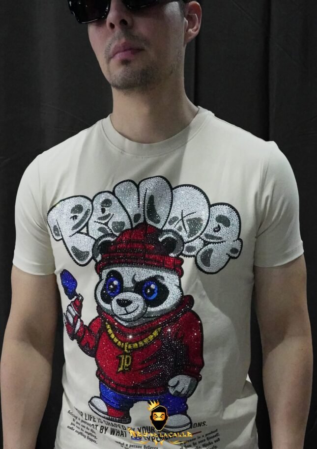Camiseta Left Point Beige Pedrería Brillante Panda