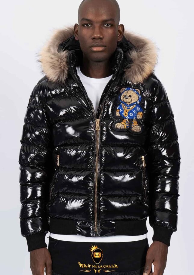 Chaqueta Left Point Negra Pedrería Brillante Oso Suéter Azul