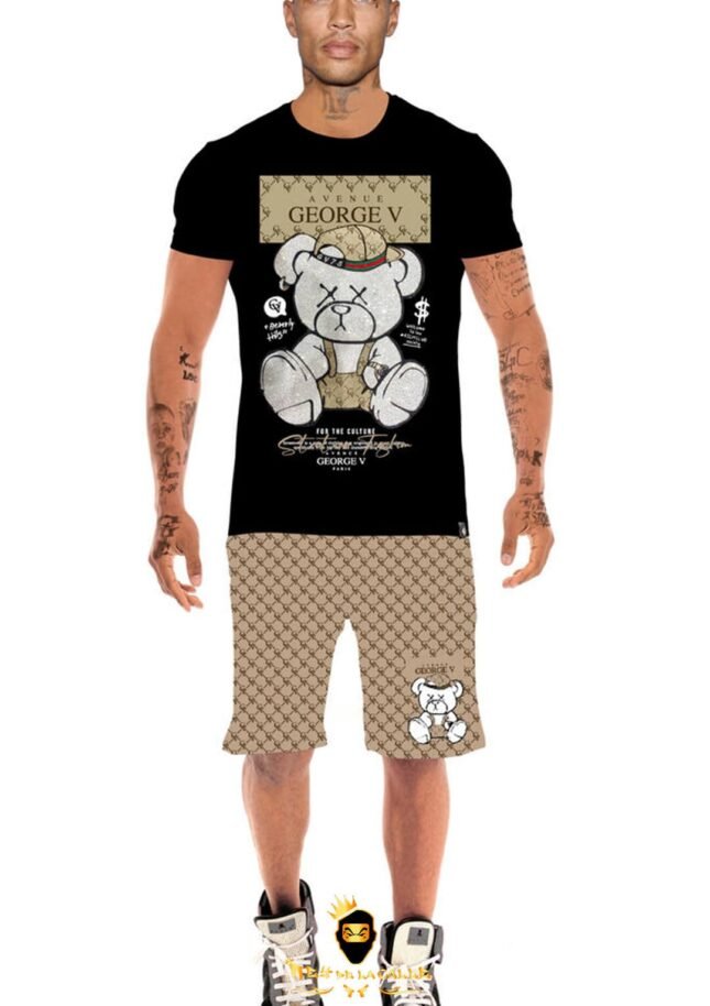 Conjunto Avenue George V Paris Negro Pedrería Brillante Oso