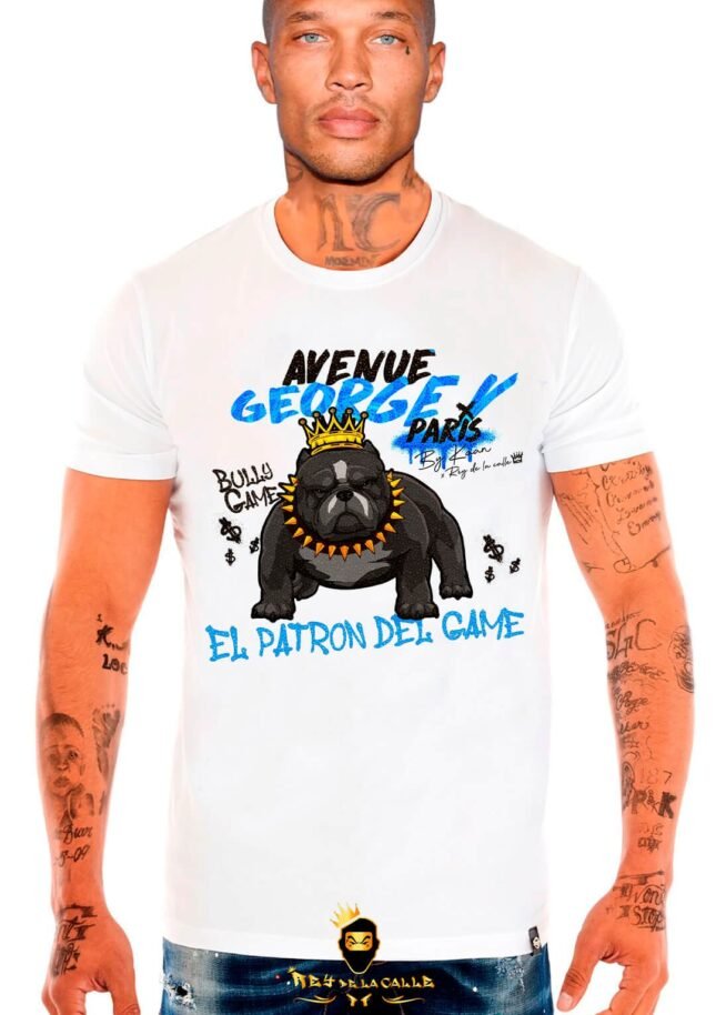 Camiseta Avenue George V París Blanca Pedrería Brillante American Bully