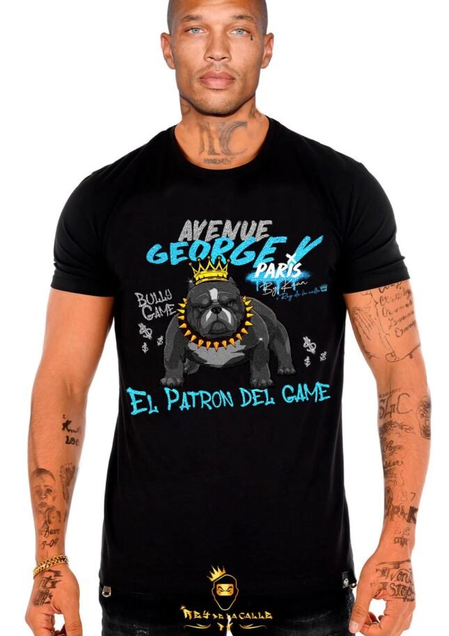 Camiseta Avenue George V París Negra Pedrería Brillante American Bully
