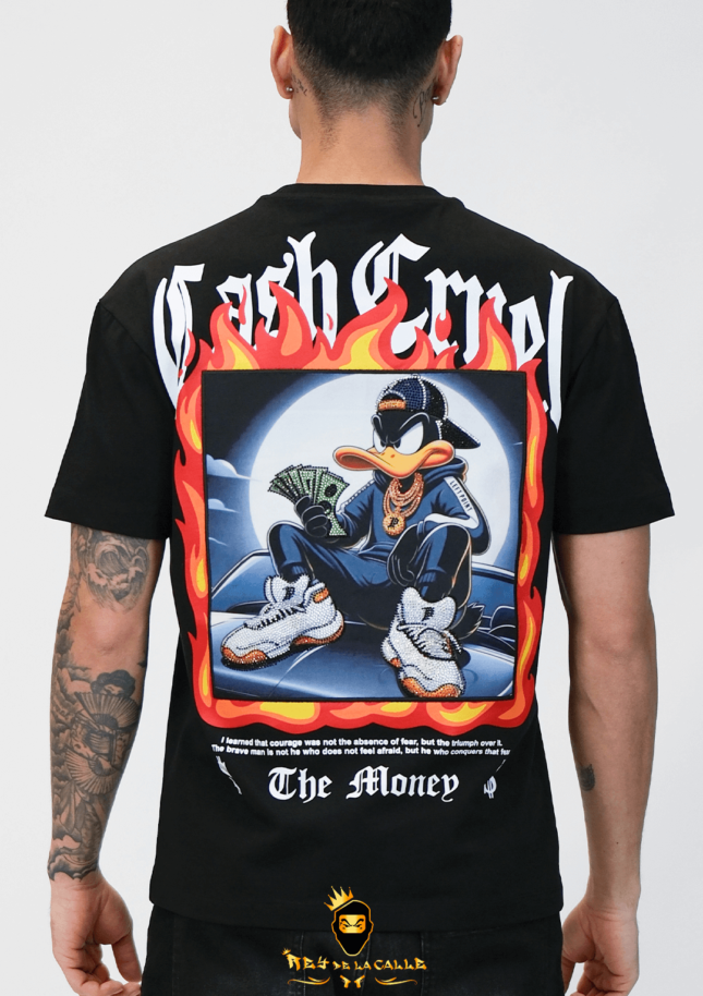 Camiseta Left Point Negra Pedrería Brillante Pato Lucas