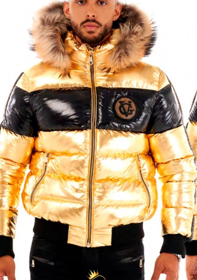 Chaqueta Avenue George V París Dorada Pedrería Brillante Linea Negra