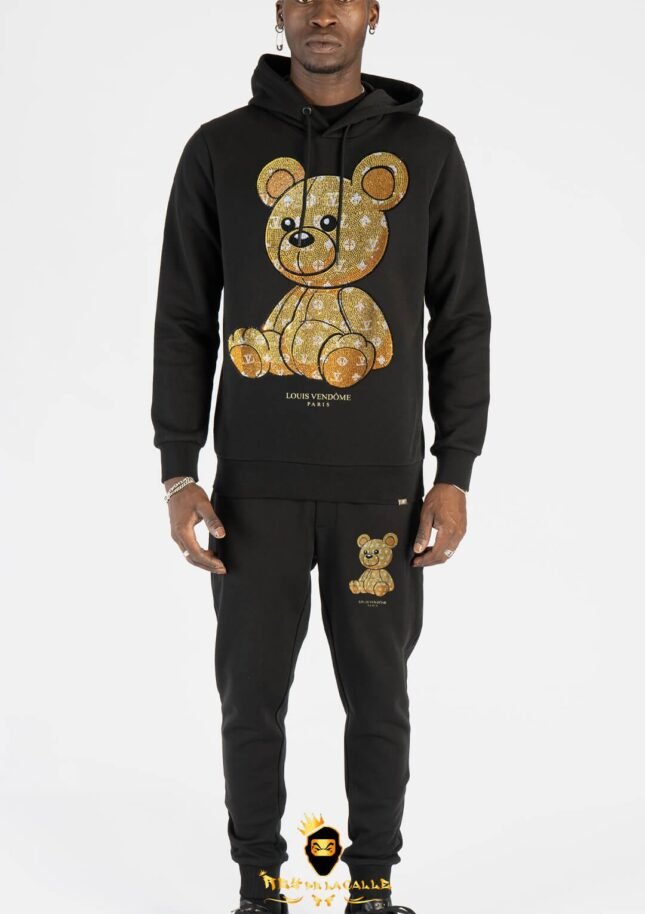 Conjunto Louis Vendome Negro Pedrería Brillante Oso Dorado