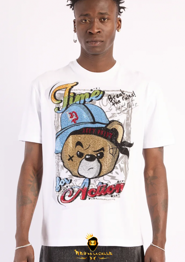 Camiseta Left Point Blanca Pedrería Brillante Time For Action