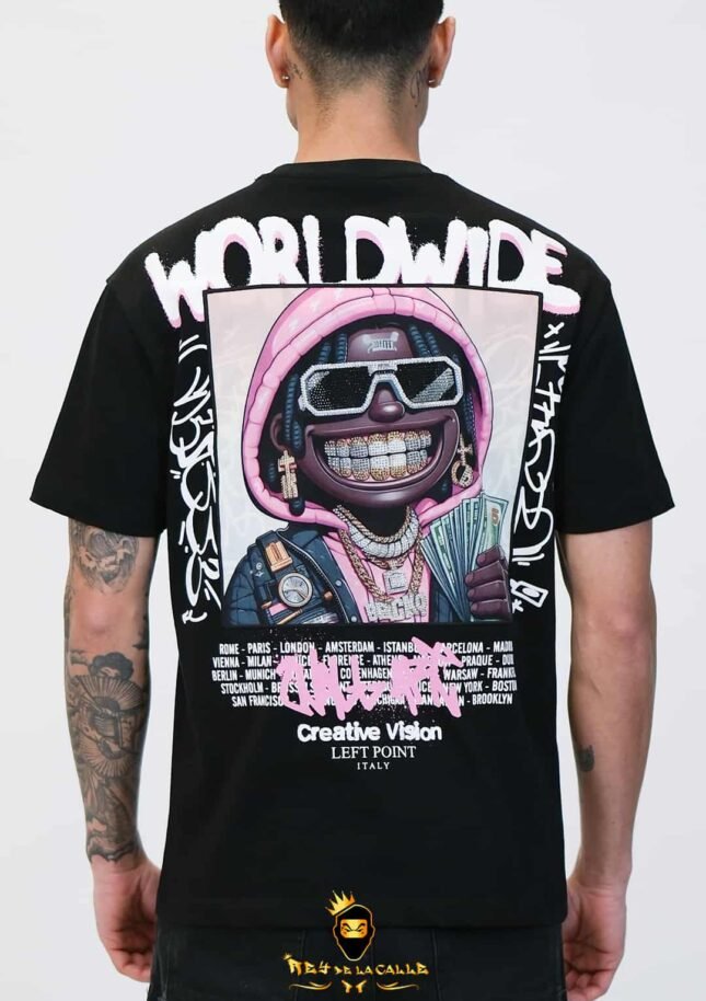 Camiseta Left Point Negra Pedrería Brillante Worldwide