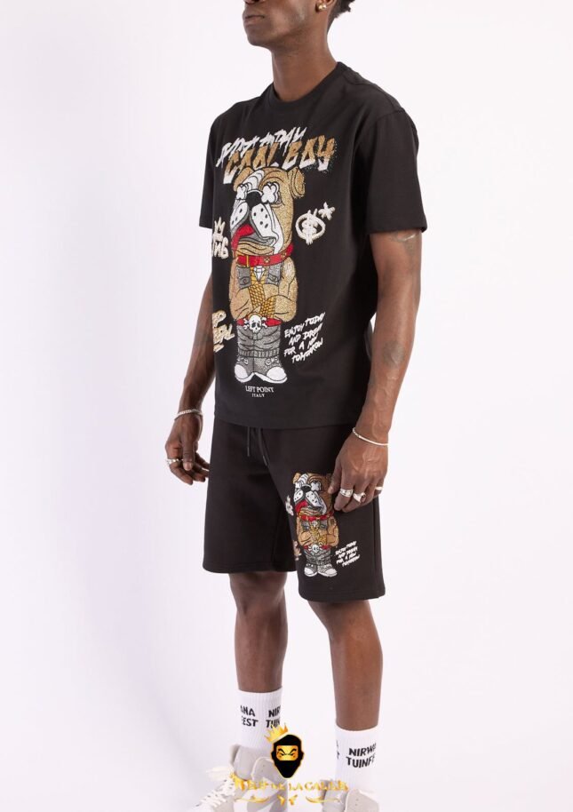 Conjunto Left Point Negro Pedrería Brillante Perro